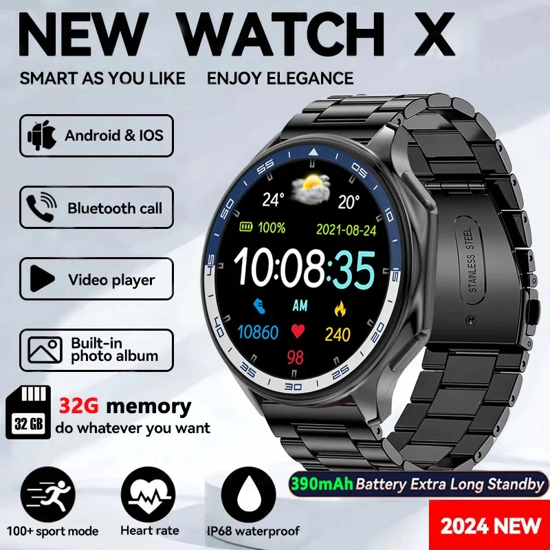 For HUAWEI OPPO Watch X Smart Watch Men 4G Memory MP4 Music 3D View 466*466 HD AMOLED Full Touch Screen Smartwatch TWS Earphones