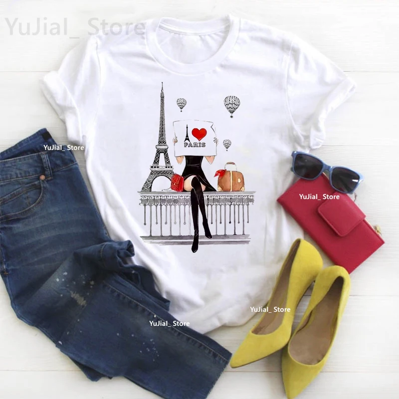 Paris Eiffel Tower Graphic Print T Shirt Girls Usa/Italy Travel Tshirt Women Harajuku Shirt Summer Fashion T-Shirt