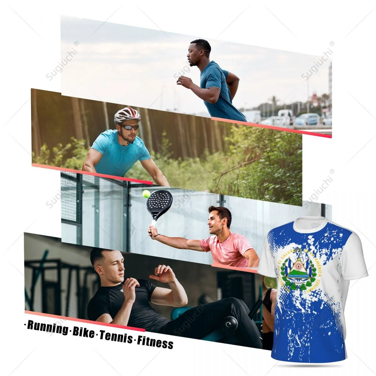 Camiseta deportiva de malla con estampado 3D de El Salvador para hombre, diseño exclusivo, para correr, bicicleta, fútbol, tenis, Fitness