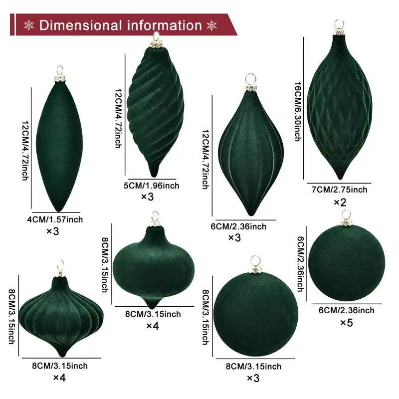 Bolas de adornos navideños de terciopelo, 27 adornos para árboles de Navidad, adornos decorativos inastillables, adornos flocados de Navidad