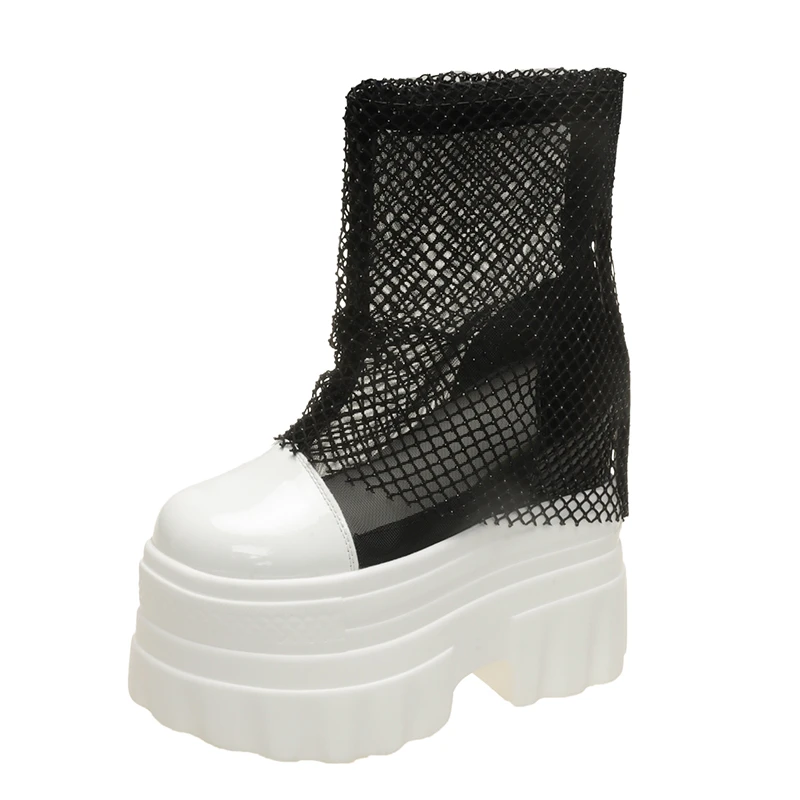 14cm Super High Women's Stud Wedges Platform Booties Round Open Toe Cool Ankle Boots Spring Summer Street Style Trending Shoes