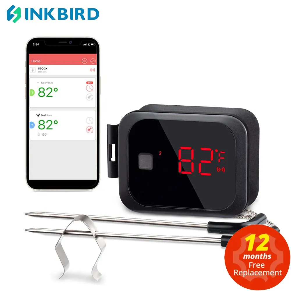 INKBIRD IBT-2X zewnętrzny termometr do grilla Bluetooth do mięsa cyfrowy termometr z podwójnymi sondami akcesoria do grilla