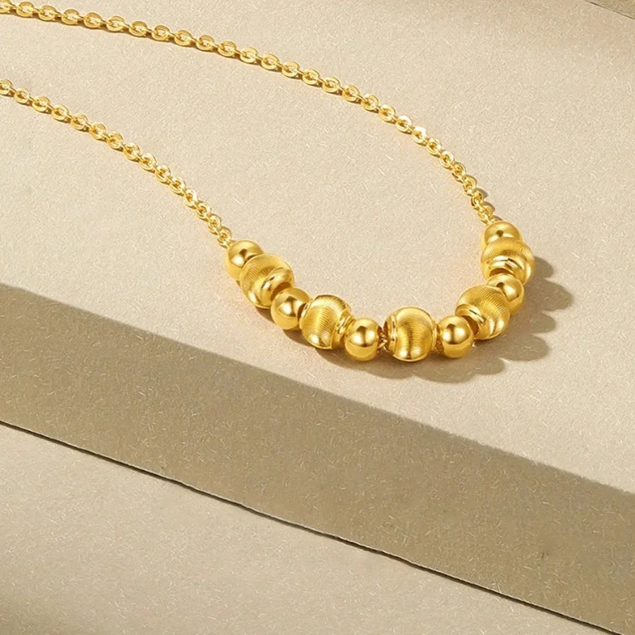 

Real Gold Cat's Eye Light Bead Necklace, 24K Yellow Gold Fashion Transfer Beads Temperament Collarbone Chain Mother Gift