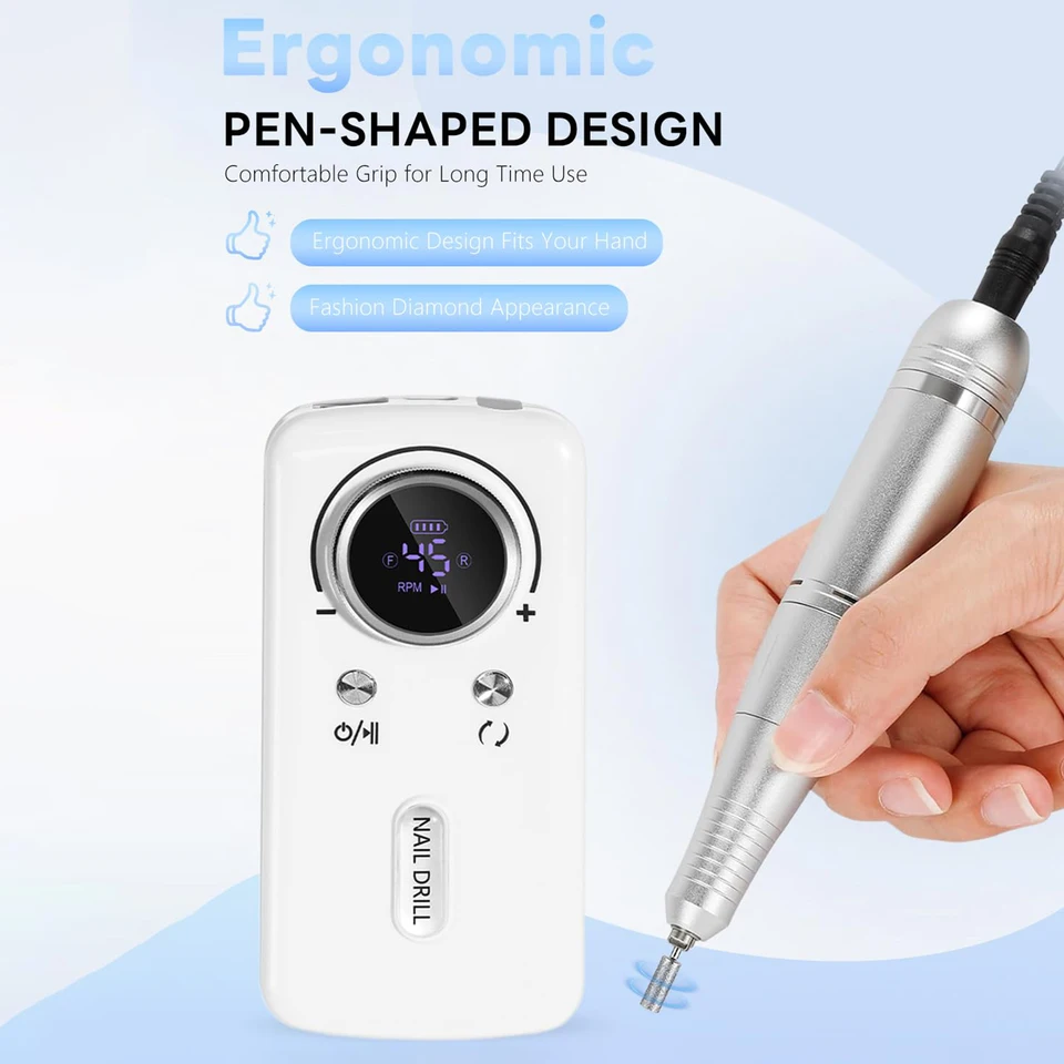 Máquina perforadora de uñas 45000RPM, eléctrica portátil, lima de uñas recargable, para pulir uñas de gel, uso doméstico, manicura y salón 2