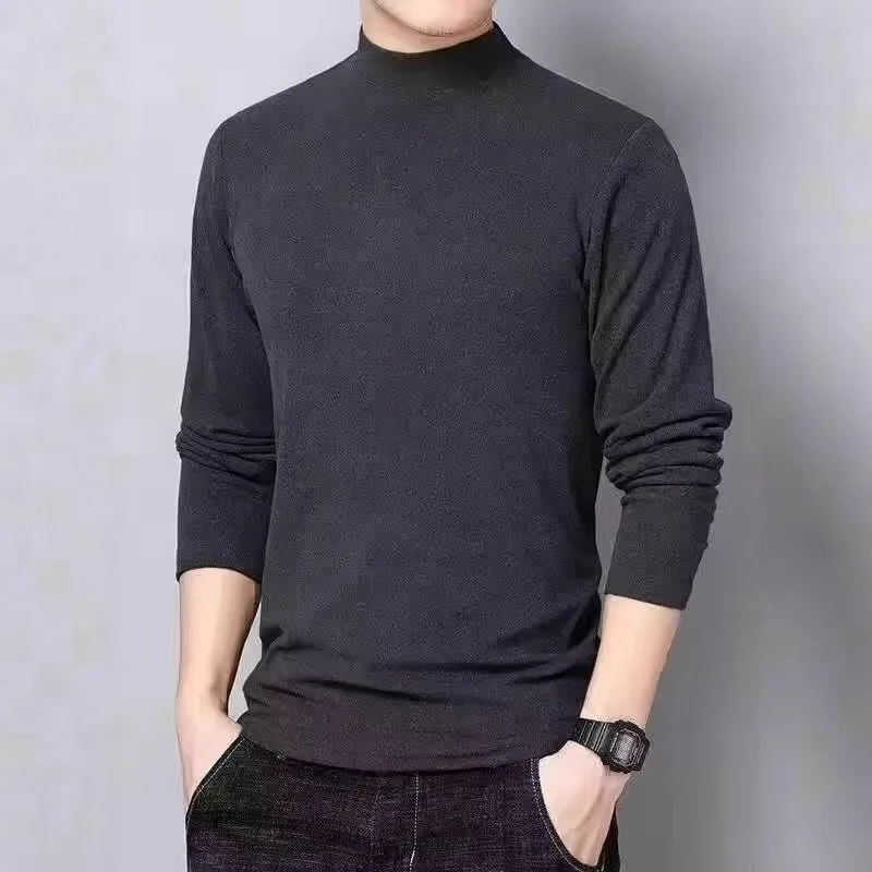 

Autumn Winter Half Turtleneck Men'S Base Layer New Men'S Double-Sided Fleece-Shirt Long Sleeve Solid Color Fleece-Li