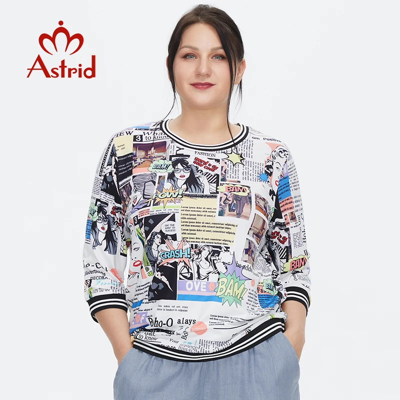 Astrid Women\'s t-shirt 2022 Silk Top Plus size Female Clothing Vintage Fashion Anime Cartoon graphic Print O-neck blouses Trends