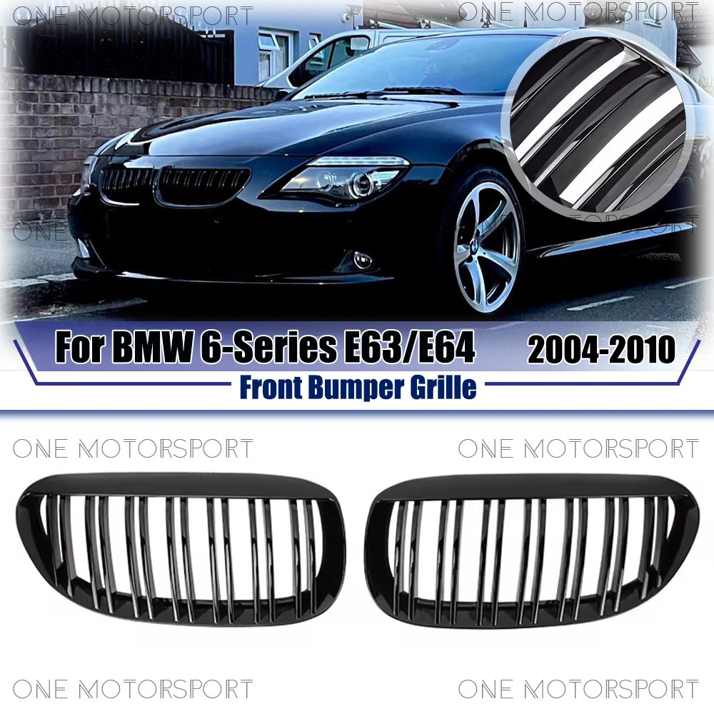 

Double Line Style Racing Grille Bumper Grilles Glossy Black Front Bumper Grille For BMW 6-Series E63 E64 2004-2010