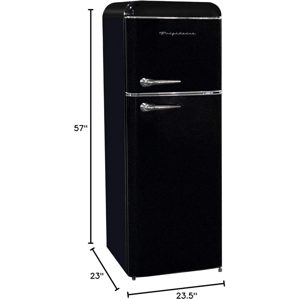 FRIGIDAIRE EFR756-BLACK EFR756, 2 Door Apartment Size Retro Refrigerator with Top Freezer, Chrome Handles,