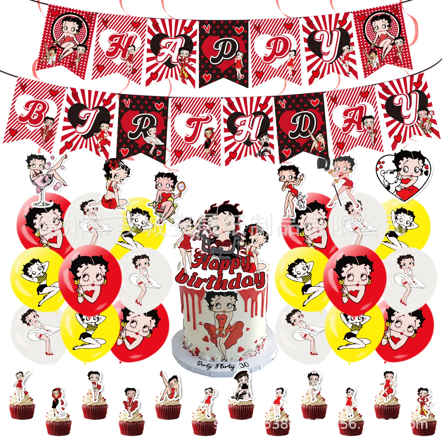 38pcs a set for Betty Happy Birthday Banner Party Decoration Anime Spiral Ornament Cake Topper Supplies Party Supplie Toy