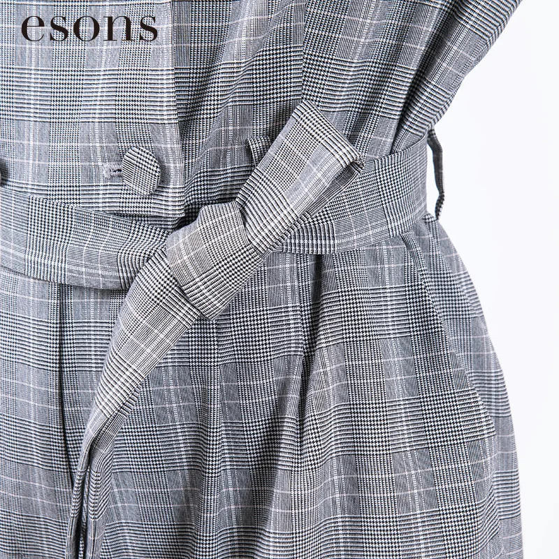 กางเกงขายาวทรงจั๊มสูทลายสก็อต Esons สำหรับผู้หญิง เหมาะสำหรับใส่ทำงาน เอวสูง ผ้าคอตตอนผสม ทรงยาว ใส่สบาย บางเบา สำหรับฤดูใบไม้ผลิ