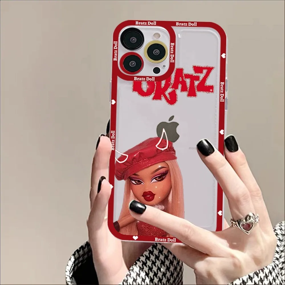 Simpatica custodia per telefono con bambola Bratz per iPhone 13 14 Pro Max XS XR 12 11 Pro 13 Mini Cover posteriore morbida e trasparente