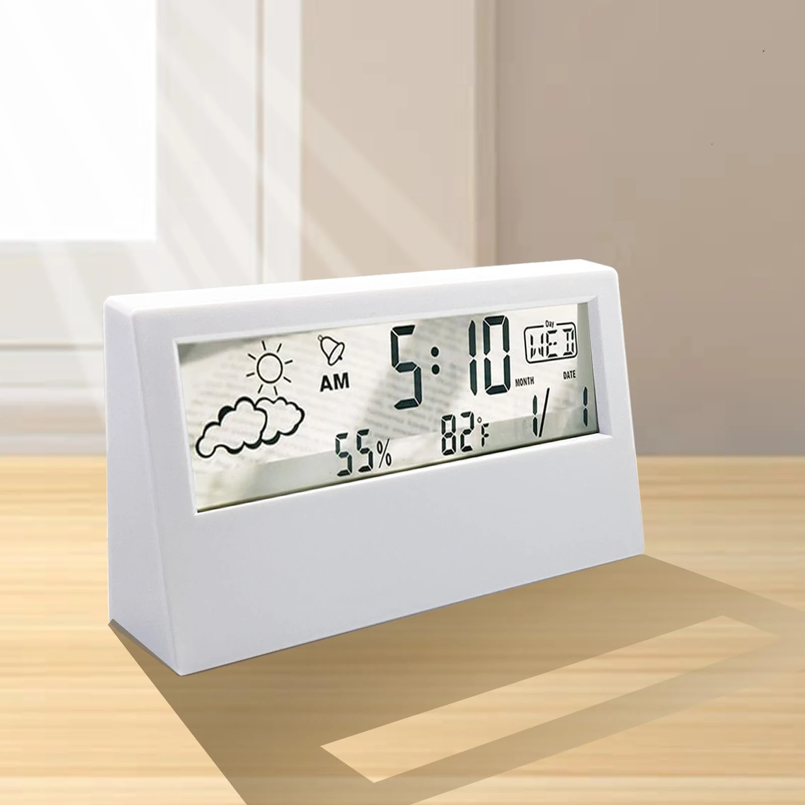 Reloj de escritorio Reloj Esk de diseño moderno con pantalla digital Despertador Temperatura Humedad para oficina Sala de estar Dormitorio