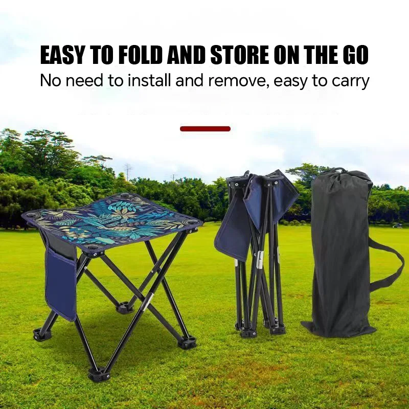 

Portable Folding Stool Travel Camping Mini Stool Outdoor Fishing Barbecue Oxford Cloth Printed Small Stool