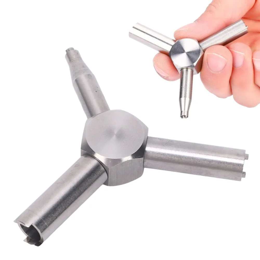 1pcs Portable Stainless Steel Gas Valve Key Multifunctional 3 in 1 Triangle Wrench Valve Disassembly Tool For Charging Valves
