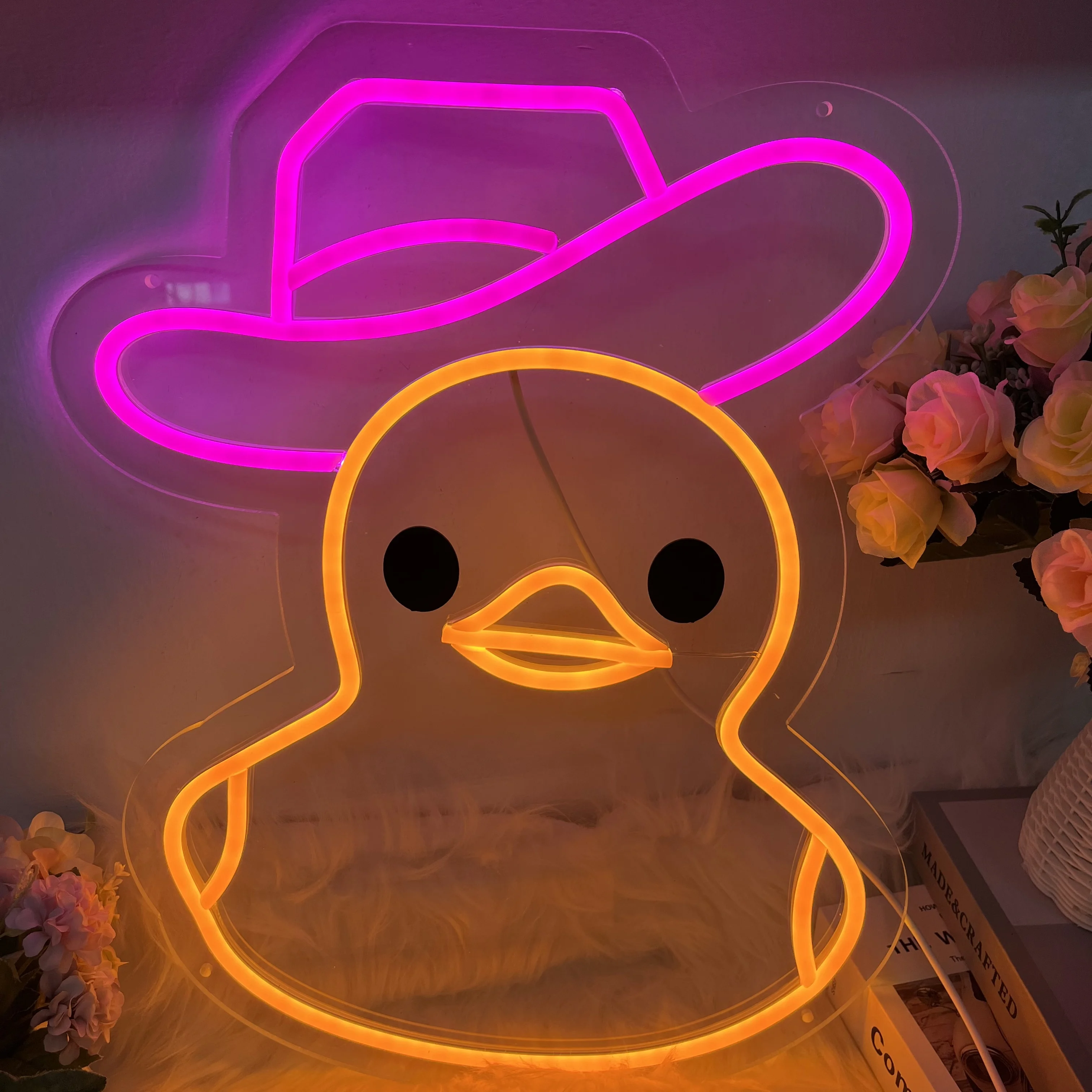 Anime Duck Neon Sign Custom Cartoon Wall Art Gifts for Bar Beer Club Wedding Kids Baby Boy Living Room Game Room Sign