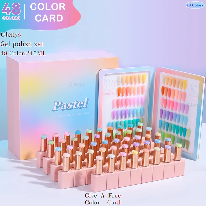 

Glenys 48 color fluorescent nail polish glue color card All Seasons General Nail Shop Essential nail art varnish set