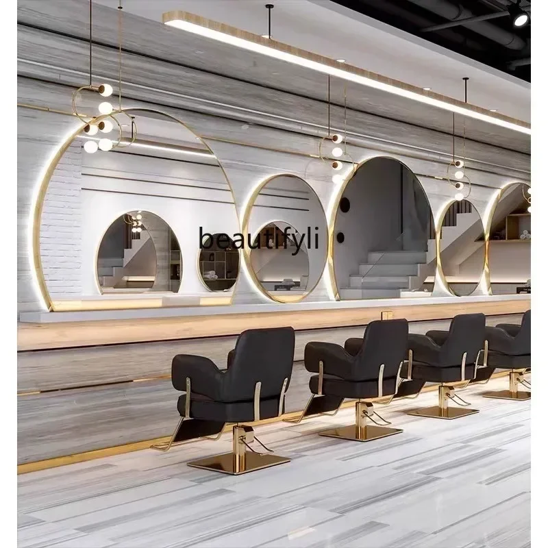 35Round hair salon wall-mounted barber shop mirror table with lamp hair salon special perm and dyeing mirror for hair cuttinSSS