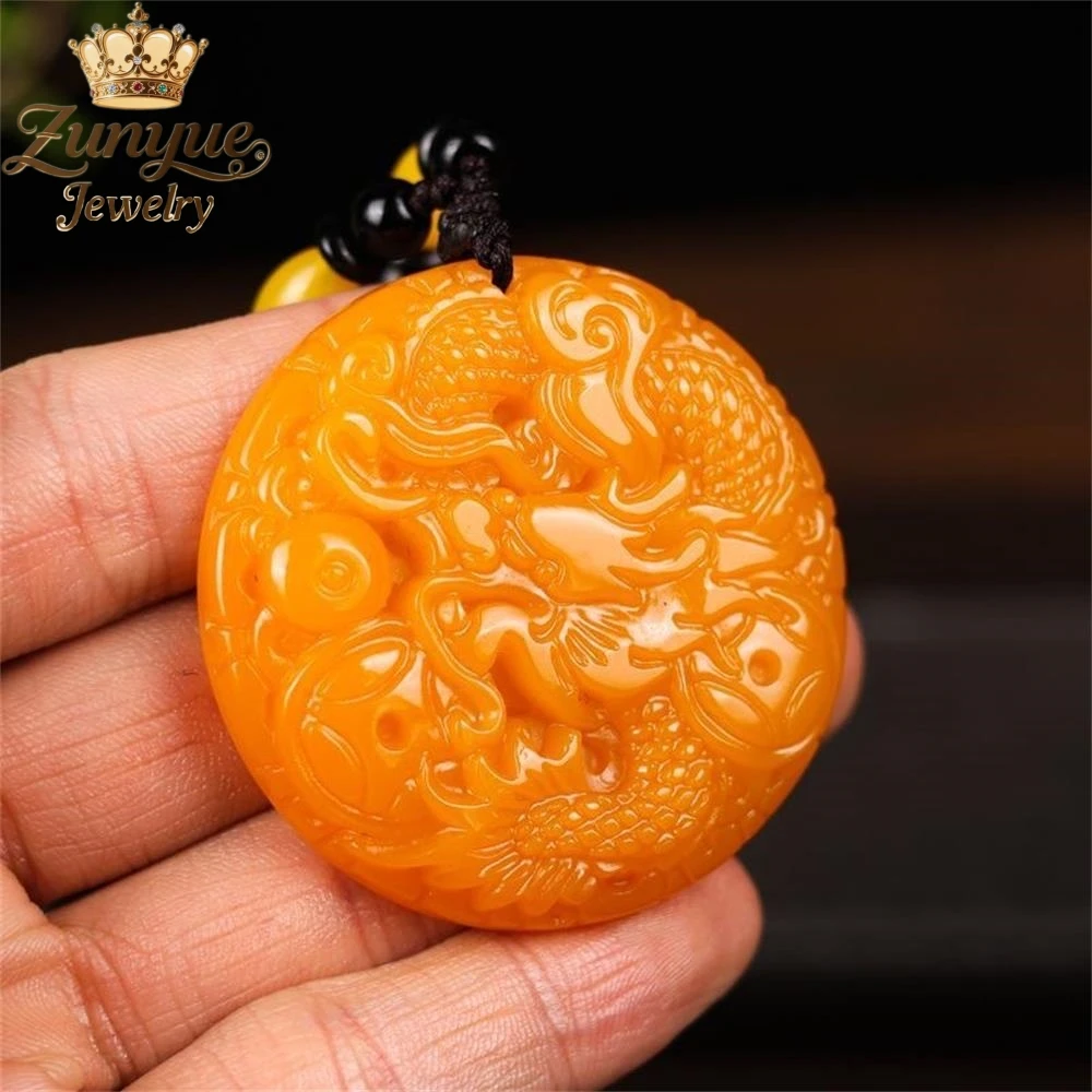 

High-End Hetian Yellow Dragon Jade Round Dragon Pendant Luxury Quality Fashion Fine Jewelry Exquisite Elegant Popular Charms