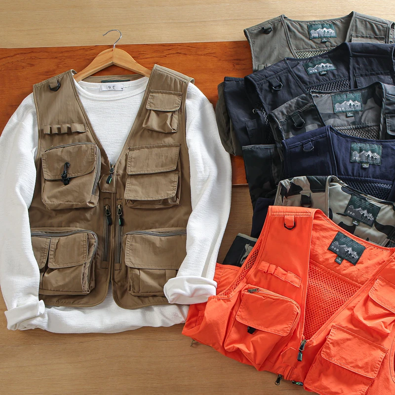 

Молодежный модный жилет для активного отдыха, походов и альпинизма, с V-образным вырезом, на молнии, с множеством карманов, цветной