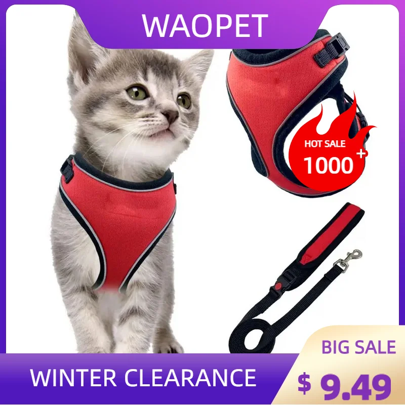 

Cat Harness and Leash Escape Proof, Adjustable Cat Walking Jacket with Metal Leash Ring, Soft Breathable Small Pet Vest