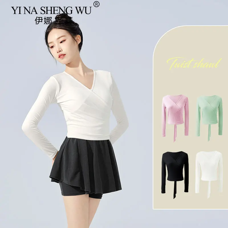 Women's Ballet Top Ballet Jacket Dance Wrap Top Knitted V-neck Long Sleeved Dance Shirt Bandage Training Dance Top