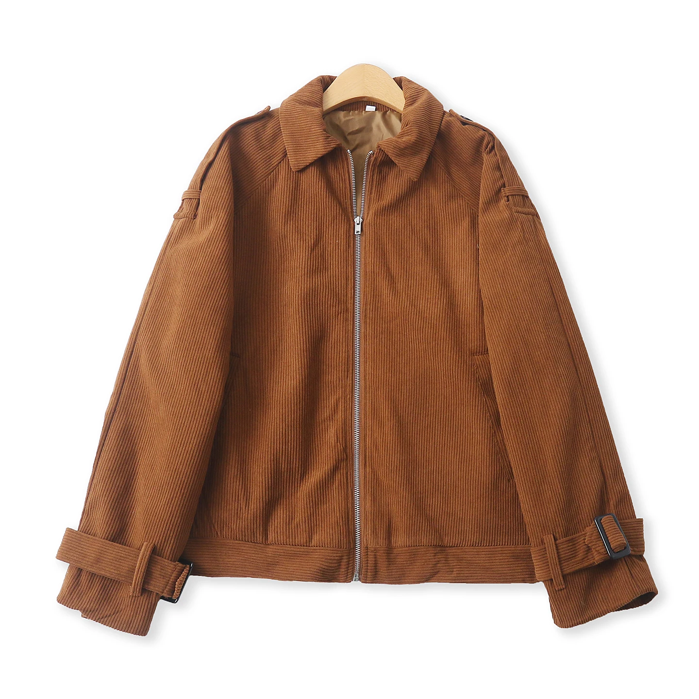 Retro Style Corduroy Jacket Spring New Women's Loose Long Sleeve Zipper Collar Versatile Outerwear Casual Elegant Fashion
