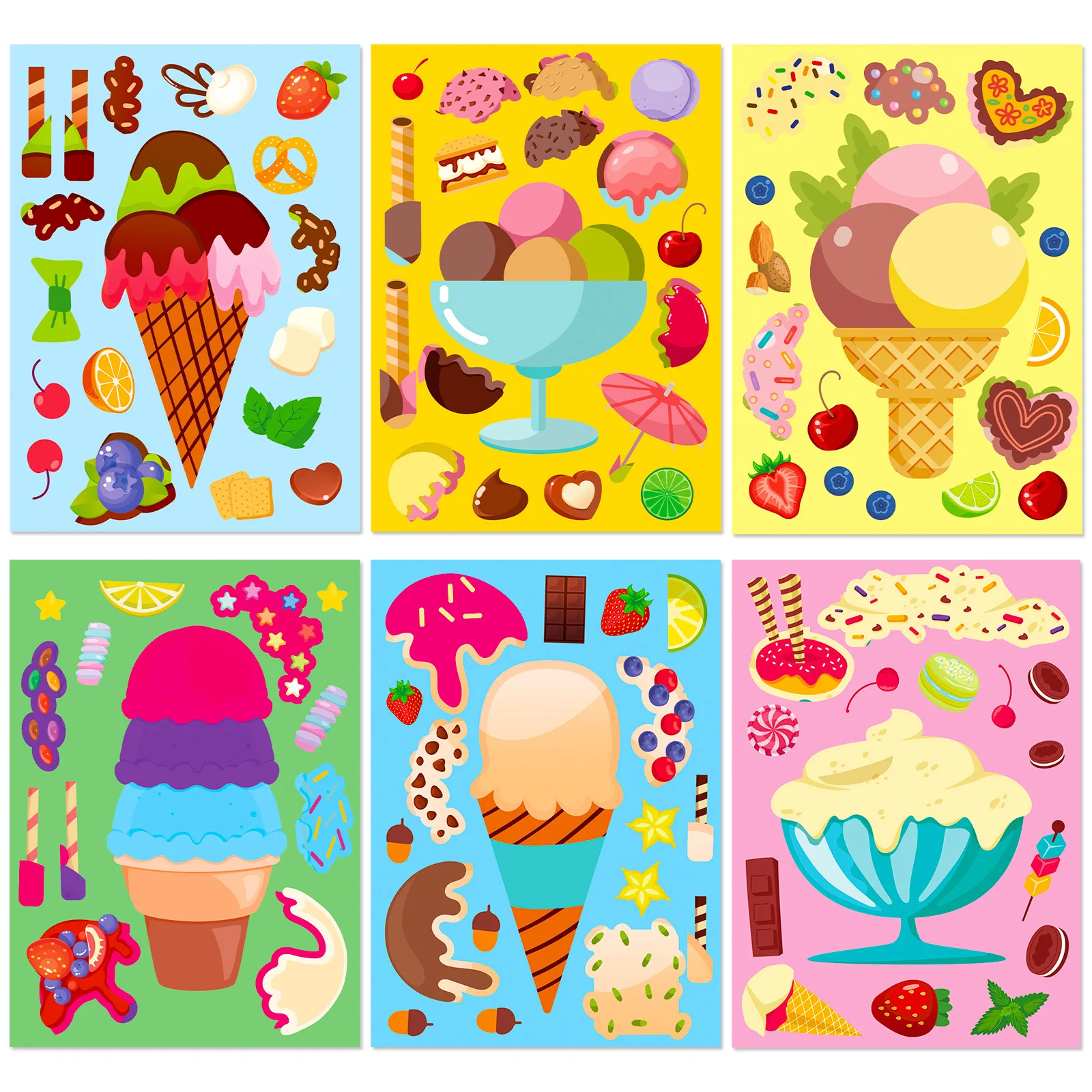 6pcs Ice Cream Dessert DIY Cute Food Cartoon Puzzle Sticker Creative Sweet Face Changing Stickers Children's toys