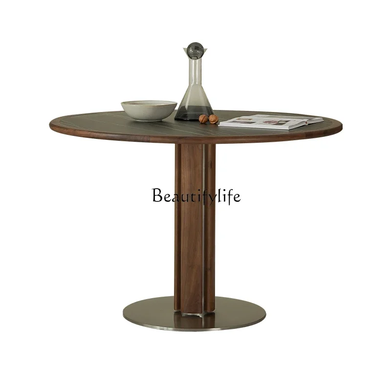 

North American black walnut solid wood rock slab dining table household small apartment 1.1 meters round dining table