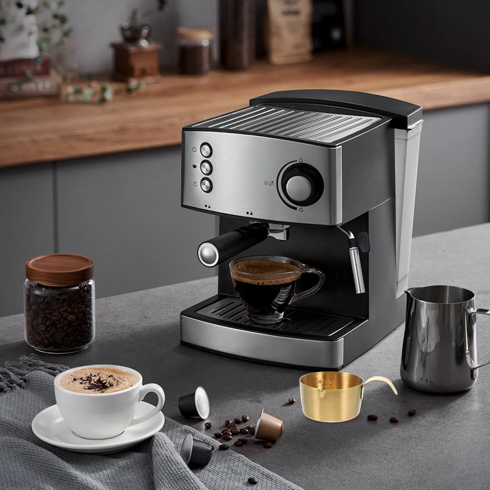 Jarra Medidora de Acero Inoxidable de 80 ml para Espresso con Escala Graduada y Boquilla de Vertido Suave, Jarra para Espumar Leche para el Hogar