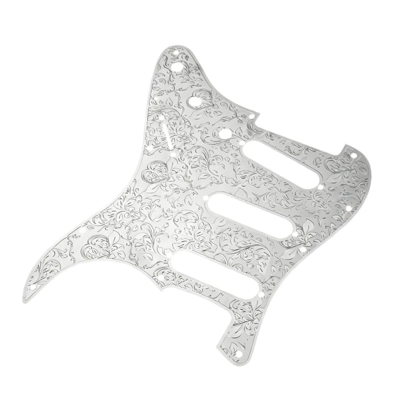 Electric Guitar Pickguard, Silver Floral Metal Panel with Three Pickup Openings and Control and Mounting Positions 55KD