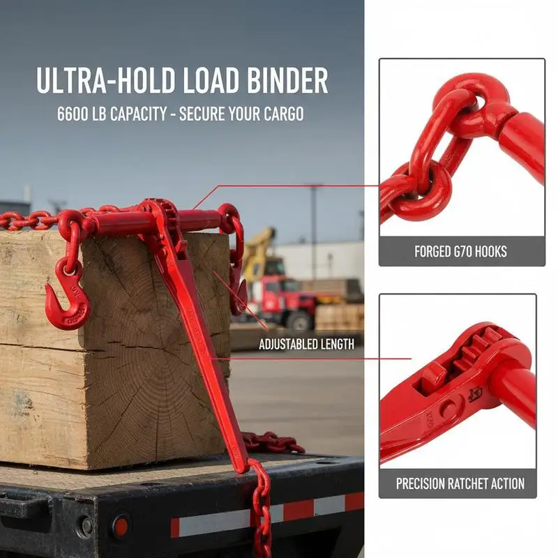 Ratchet Load Binder 5/16-3/8 Inch For Flatbed Trailer Heavy Haulage Equipment Transport 6600lbs Capacity G70 Hooks Adjustable Length Manual Chain Tensioner Steel Construction Heavy Duty Vehicle Securing Tool Industrial Grade Cargo Control Accessory - view 4