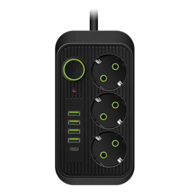 Rallonge de prise multistandard EU, multiprise avec USB Type-C, charge rapide, adaptateur de filtre réseau, 2m