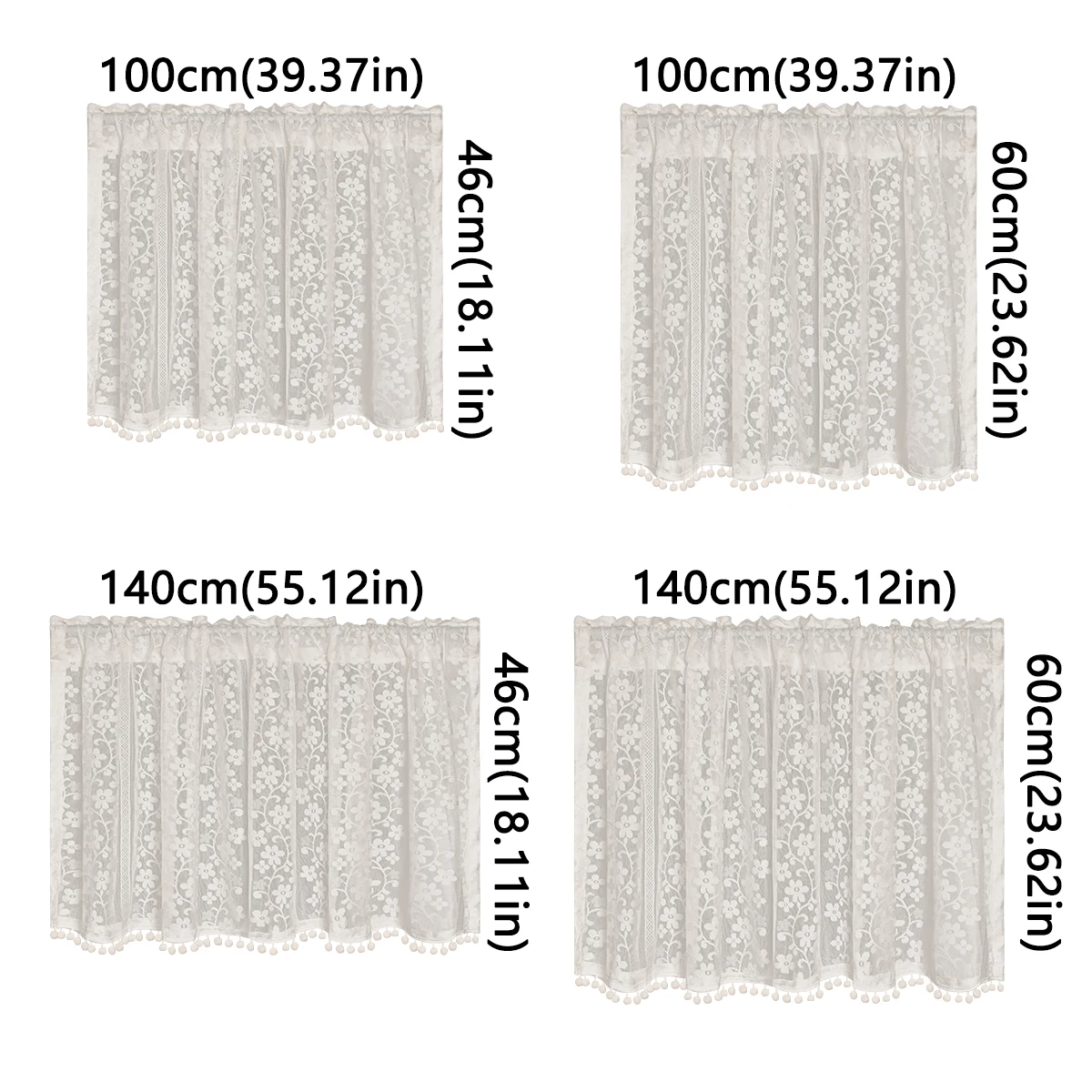 1pc Nordic Pastoral Lace White Small Short Curtain Fashion Flower Tulle Rural Half Curtains for Doors or Windows