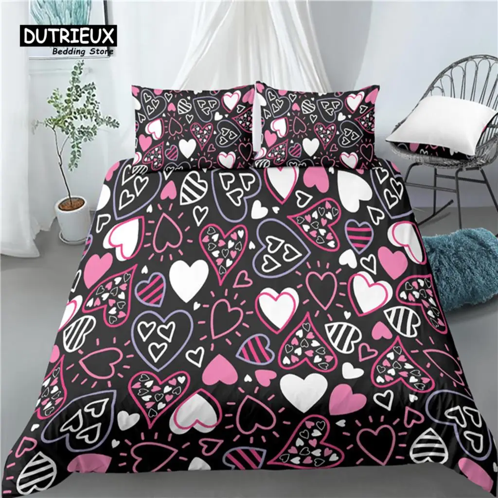 

Home Living Luxury 3D Heart Print 2/3Pcs Comfortable Duvet Cover PillowCase Bedding Sets Queen and King EU/US/AU Size