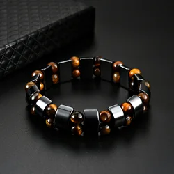 Hot selling men's tiger eye stone bracelet men's bracelet fashion bead black stone elastic bracelet