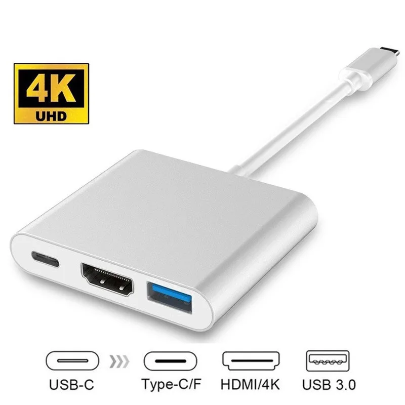 محول محول 3 Em 1 Hub Tipo C para HDMI USB 3,0 4K الألومنيوم