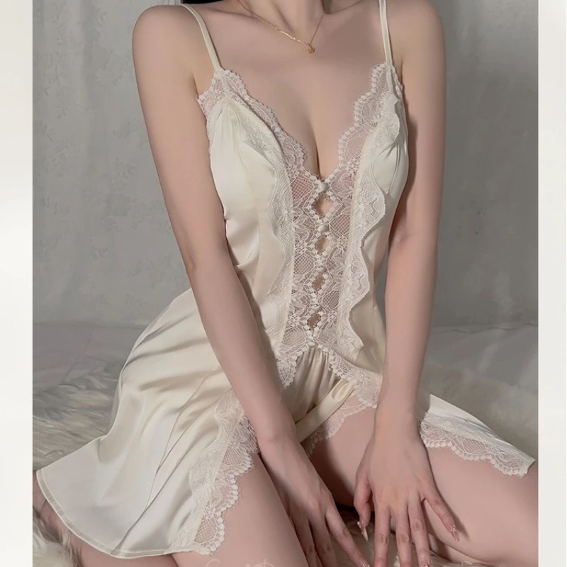 섹시하고 핫한 슬림핏 아이스 실크 속옷, 라이트 럭셔리 나이트가운, 홈웨어