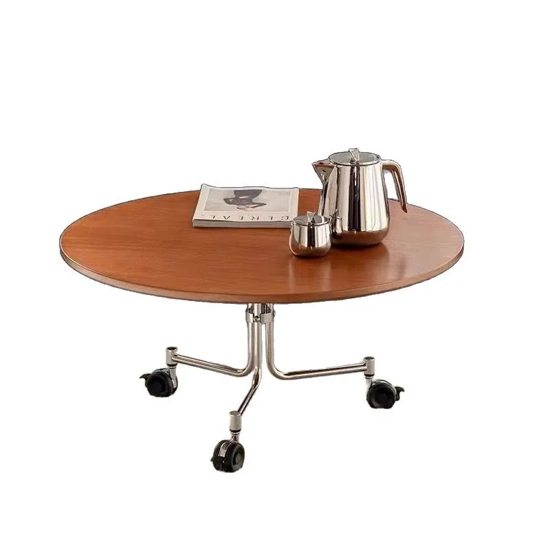 

Medieval style coffee table movable solid wood tempered modern simple Bauhaus small round table meal