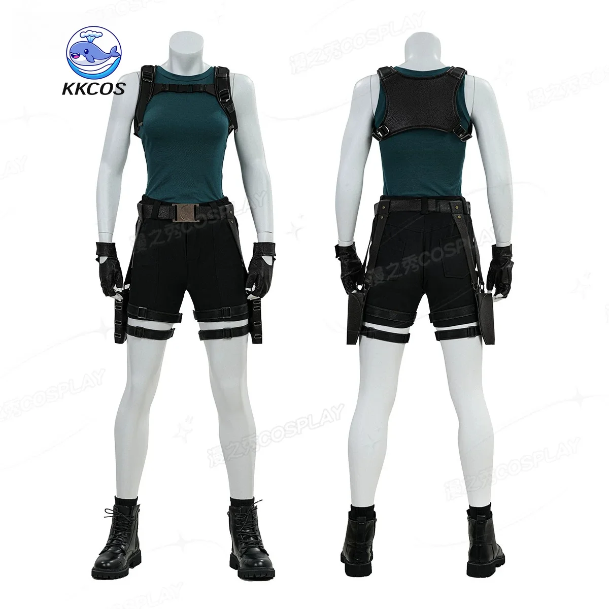 Disfraz de cosplay de Lara Croft de Tomb Raider de KKCos, traje de personaje de película y videojuego para mujer con accesorios a juego para Halloween Comic Con