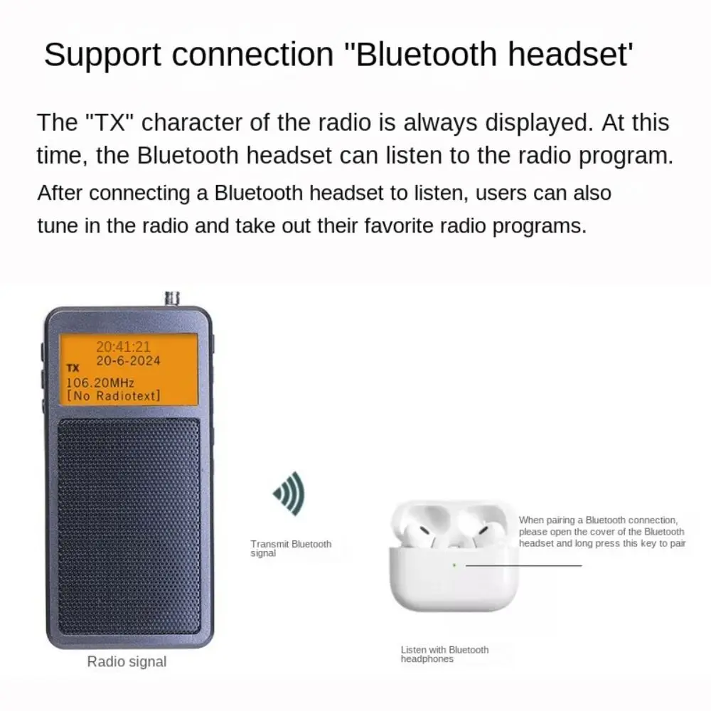 Radio Bluetooth Mini portabel multifungsi, pemutar musik jam Alarm DSP FM Radio Stereo dapat diisi ulang Speaker bawaan