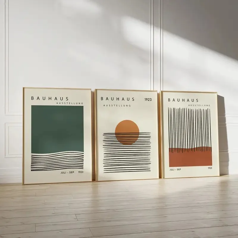 Mid Century Bauhaus Geometric Canvas Poster Bohemian Abstract Orange Beige Wall Art Prints for Modern Living Rooms Home Decor