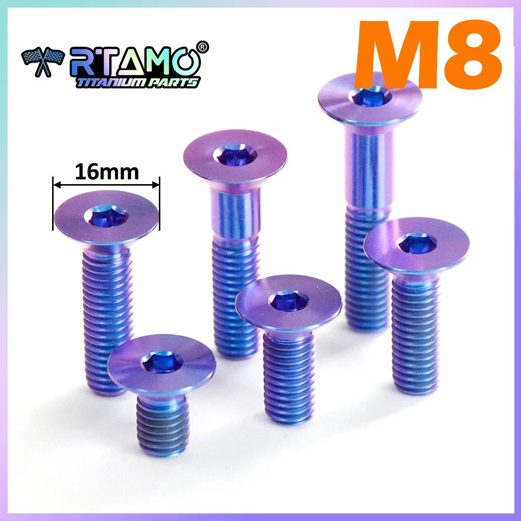RTAMO Titanium Alloy Bolt M8x10/12/15/20/25/30/35/40/45/50/60/70 1.25Pitch Hex Countersunk Screw for Motorcycle Bike Refit(1pc)