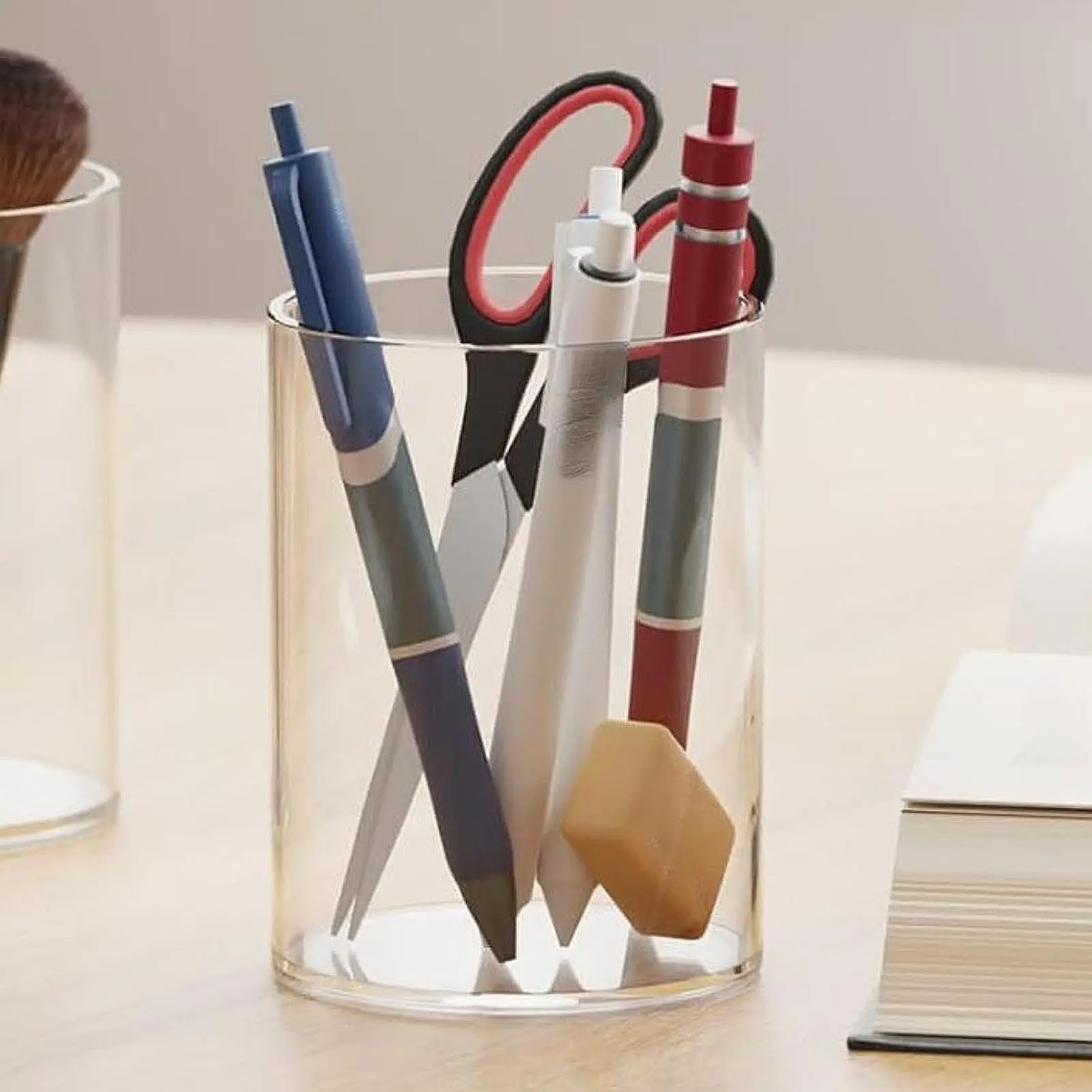 Acrylic Pen Holder Clear Desk Organizer Transparent Stationery Cup for Office Desk Accessories Home