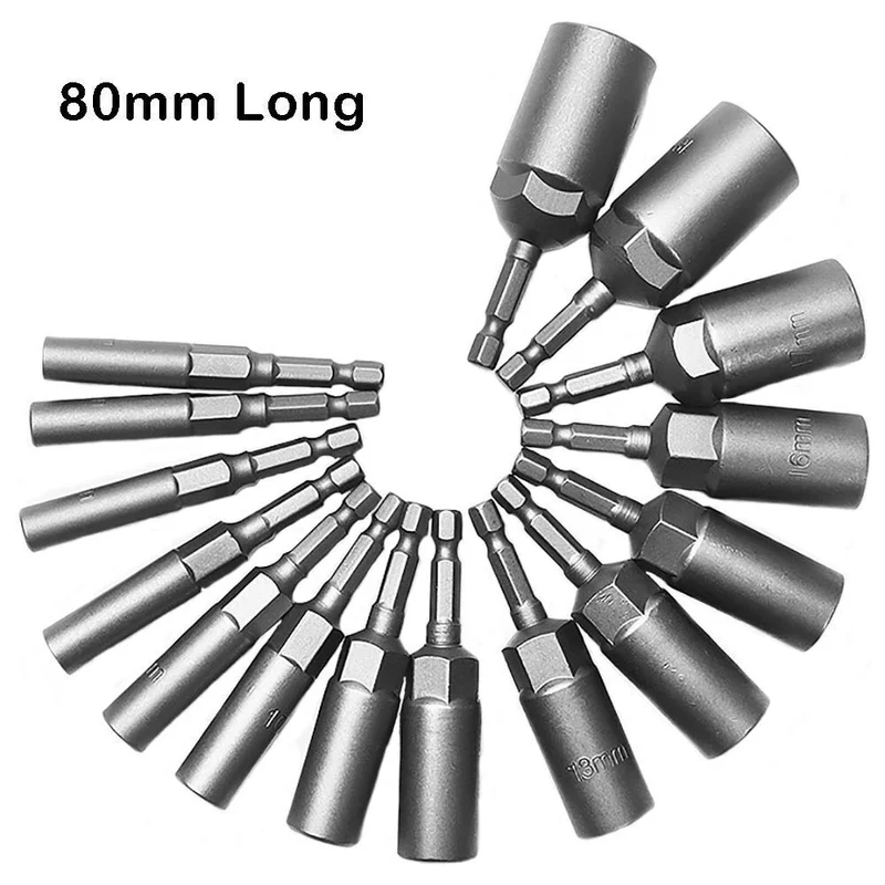 1PCS 30mm Hex Deep Socket Nut Driver Bit Impact Driver Drill Chromium-vanadium Steel 6mm-19mm 1/4