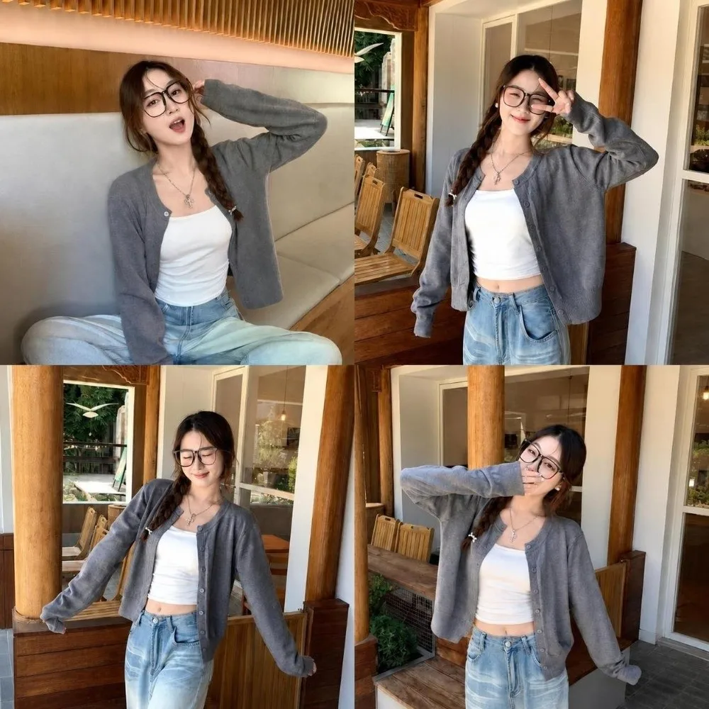 Casual Long Sleeve Knit Cardigan Solid Color O Neck Women Cardigan Single Breasted Women Sweater