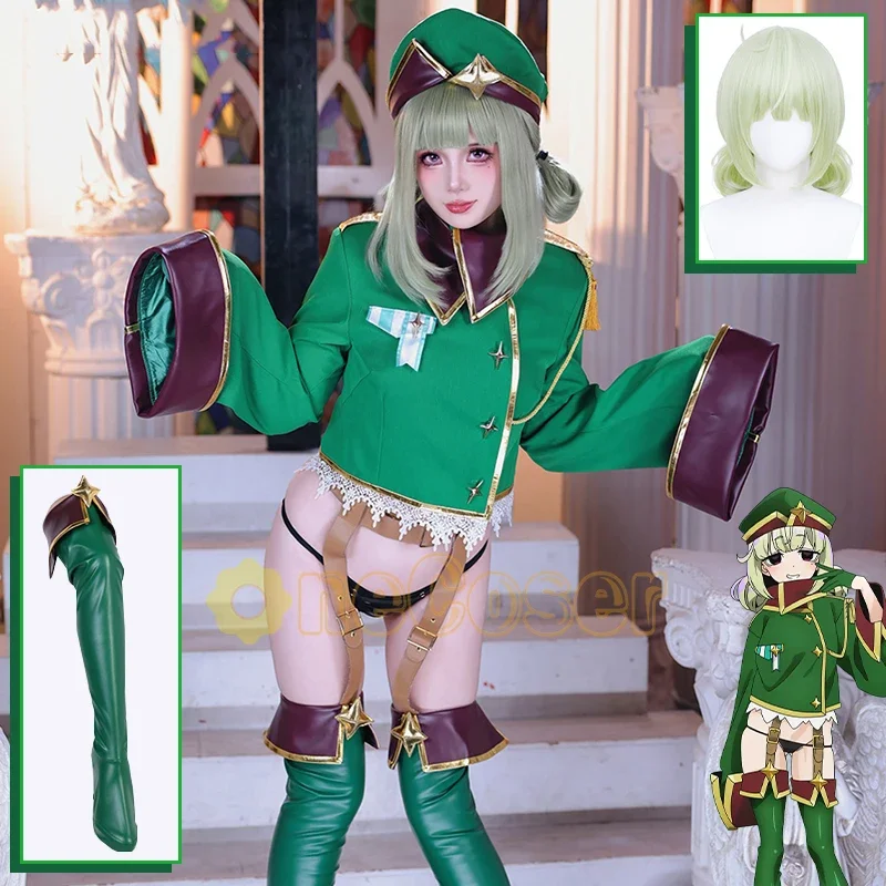 Meninas mágicas Araga Kiwi Cosplay Fantasia, Peruca Leopardo, Uniforme Militar, Chapéu, Sapatos, Enormeeta Mahou Shoujo, Gushing mais