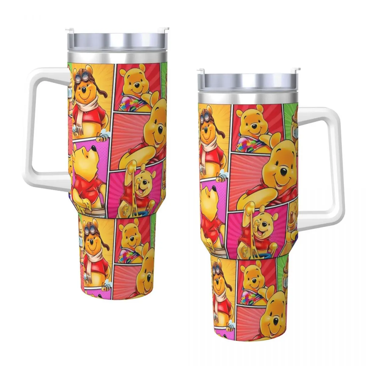 Winnie Bear Stainless Steel Tumbler Travel Thermal Mug With Straws and Lid Large Capacity Mugs Cup Hot Drinks Water Bottle