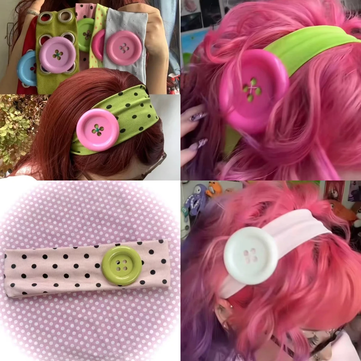 Y2K Subculture Large Button Polka Dot Headband Photography Dressing Yoga Going Out on the Street INS Decoration Accessories