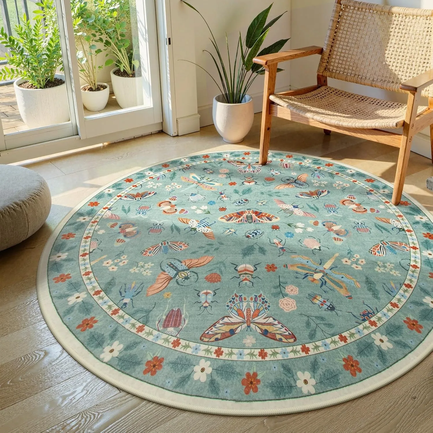 Living Room Carpet Anti-slip Floor Mat Machine Washable Soft Bedroom Bedside Rug Retro Style Home Decor Insect Printed Carpets