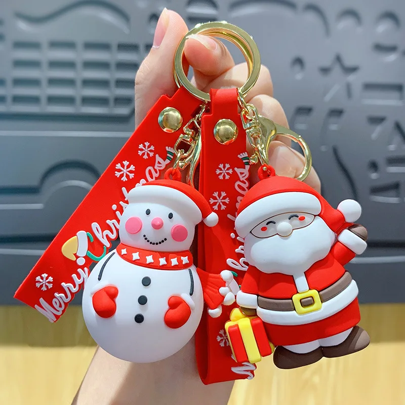 Christmas Cartoon Keychain Christmas Socks Snowman Accessories Pendant Cute Soft Glue Doll Key Rings Jewelry Gifts for Friends